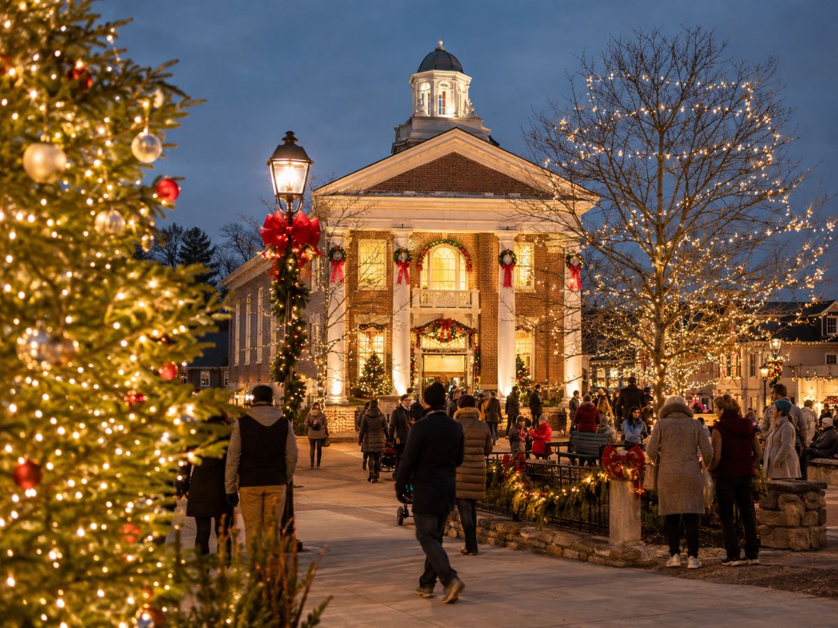Holly Hall holiday decorations at Deck the Falls in Chagrin Falls, Ohio